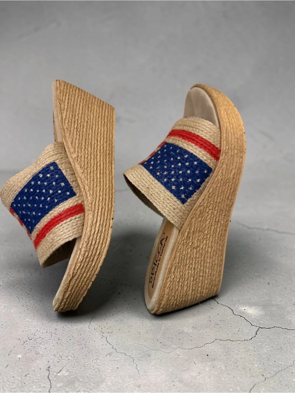 Sbicca Liberty Sandals Size 9 Red White Blue American Flag Espadrille Platform
